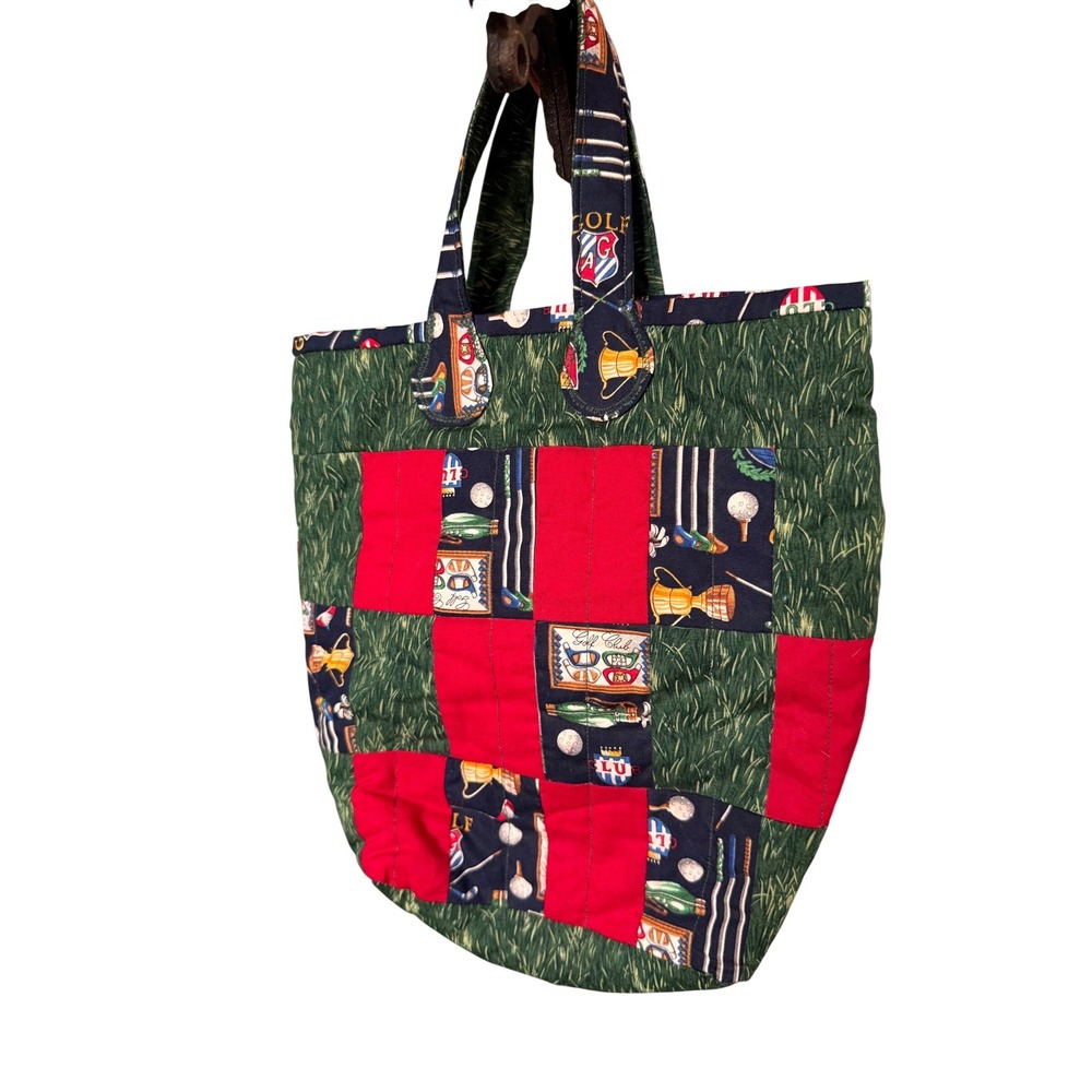 Handmade Quilted "Tee Time" Golf Tote Bag includes Provenance Letter & Patchwork - Picture 2 of 5